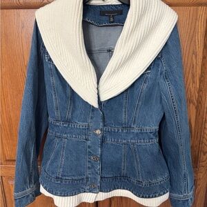 White House Black Market Blue Denim Jacket with Cream Collar